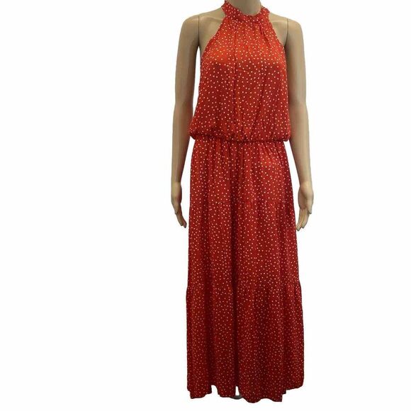 ECOWISH Women Dress Halter Neck Boho Polka Print Sleeveless Casual Backless Max - Picture 1 of 16